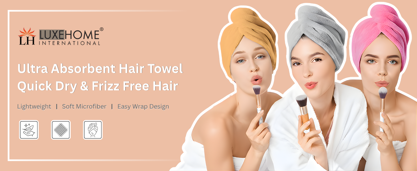 Microfibre Hair Towel Wrap for Women and Men ( 23x63.5 cm, Pink )