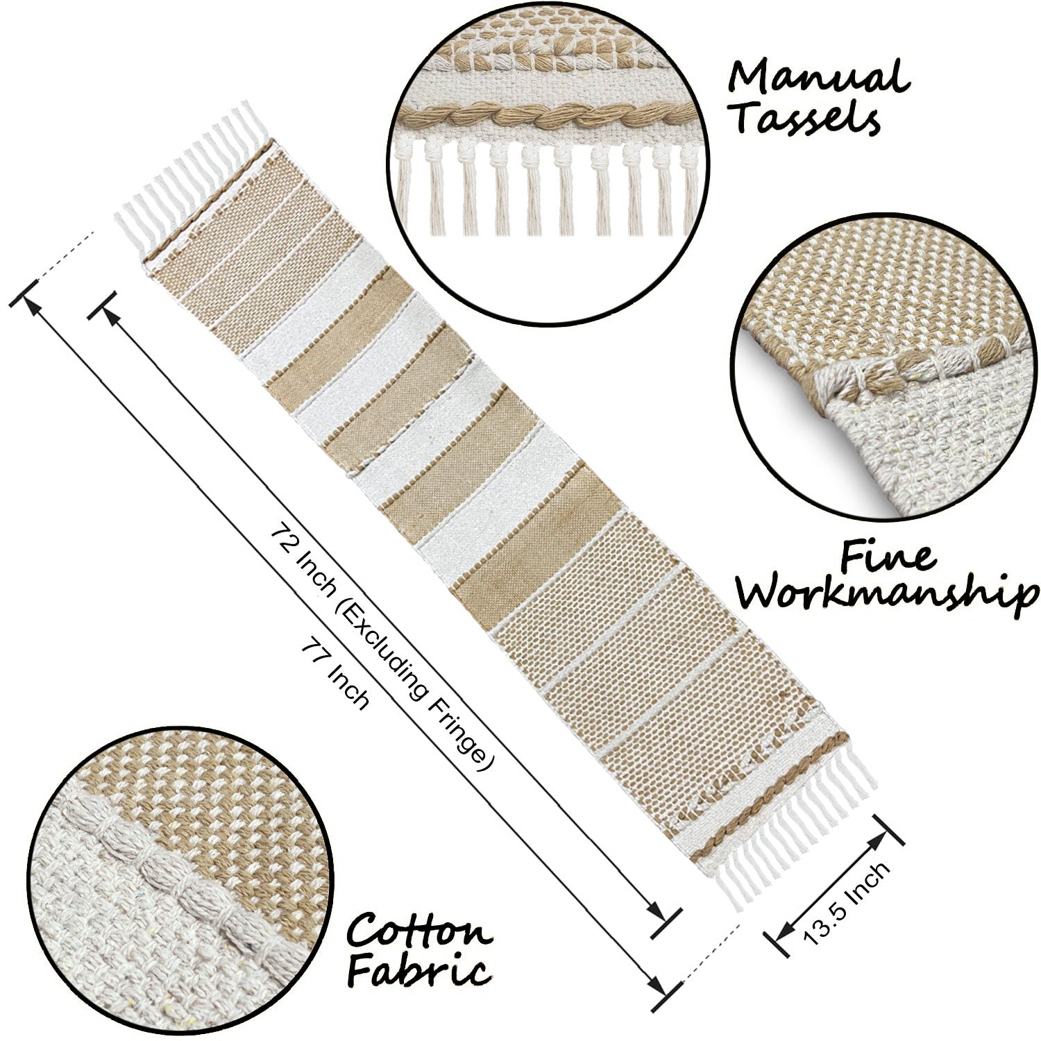 Table Runner with Tassels - Cotton 13.5 x 77 Inch, Rustica