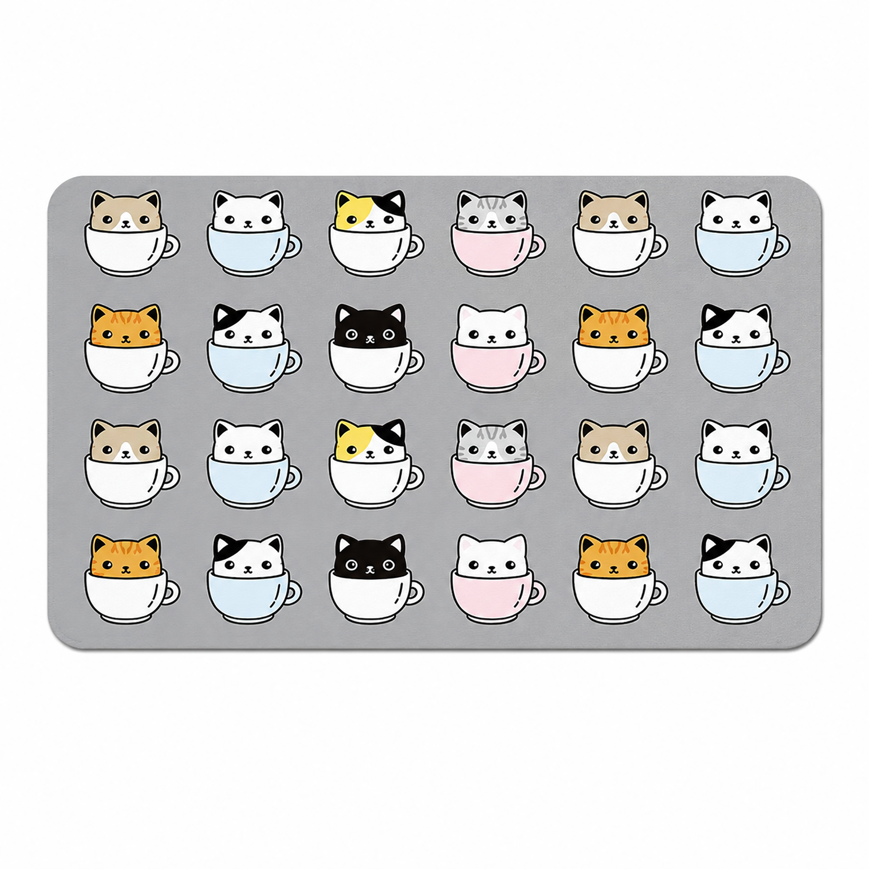 Kitchen Dish Drying Mat | Cute Cat Cup Print | 35x55 cm