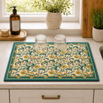 Kitchen Dish Drying Mat | Green Vintage Floral Print | 35x55 cm