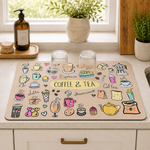 Kitchen Dish Drying Mat | Coffee & Tea Print | 35x55 cm