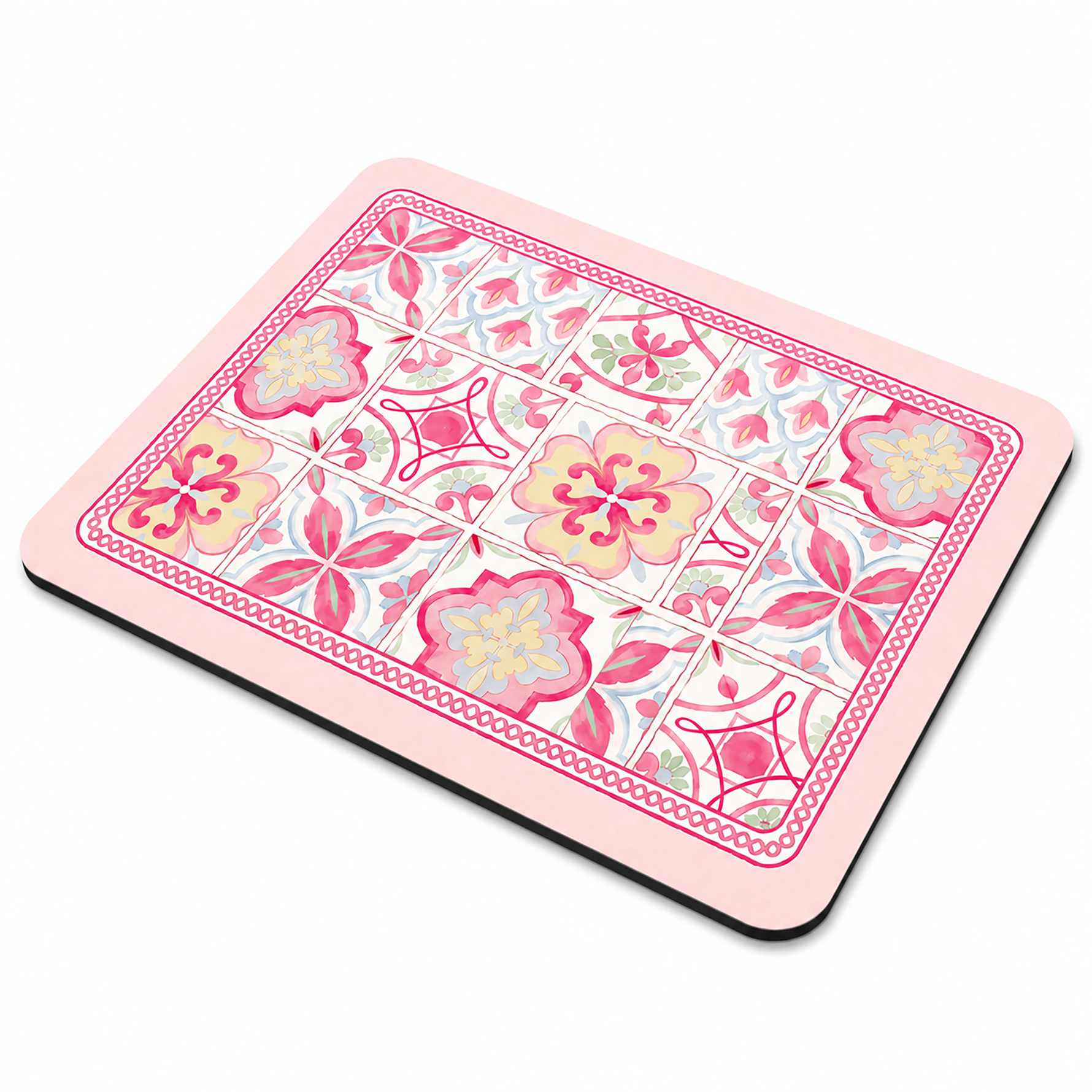 Kitchen Dish Drying Mat | Pink Floral Tile Print | 35x55 cm