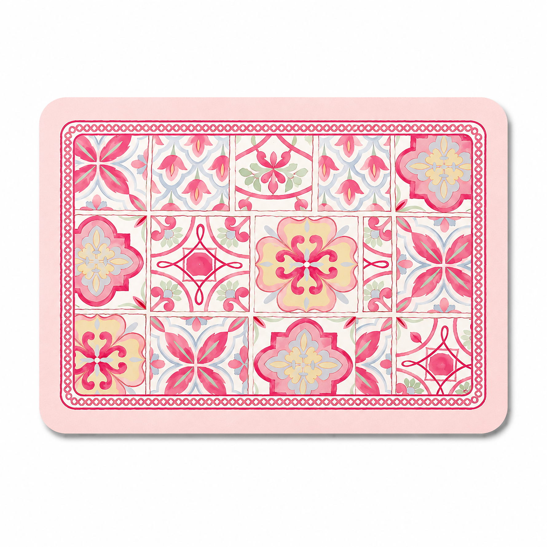 Kitchen Dish Drying Mat | Pink Floral Tile Print | 35x55 cm