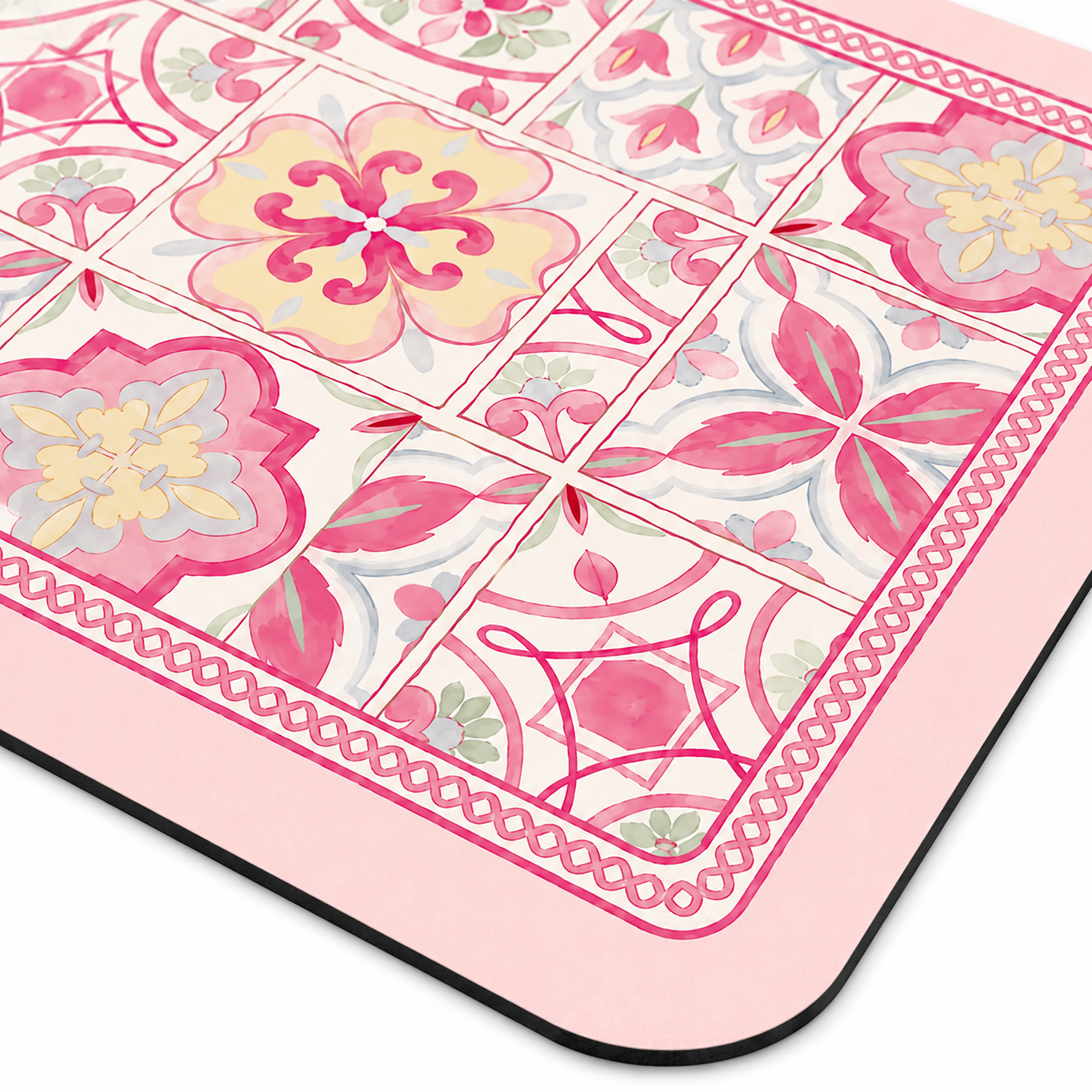 Kitchen Dish Drying Mat | Pink Floral Tile Print | 35x55 cm