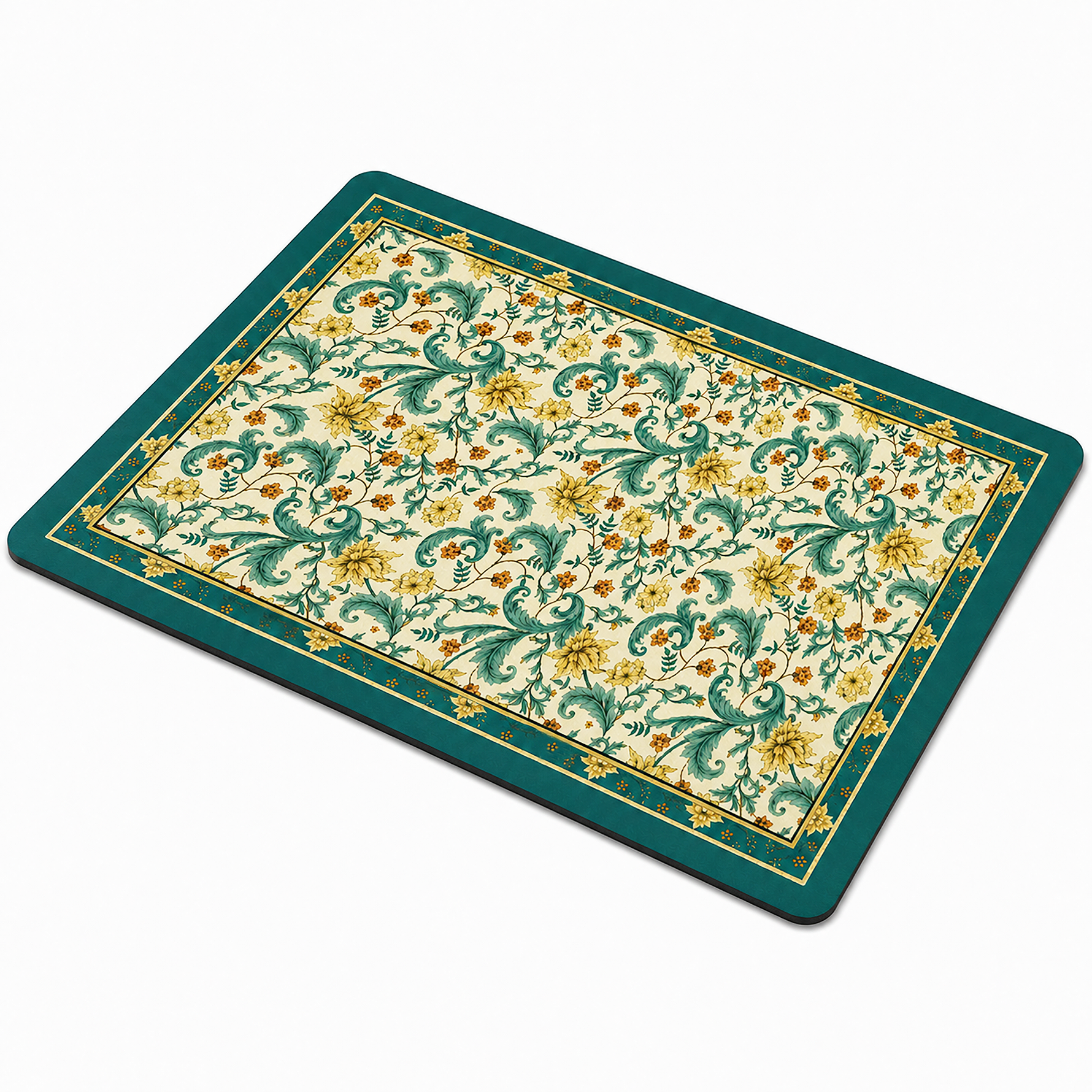 Kitchen Dish Drying Mat | Green Vintage Floral Print | 35x55 cm
