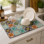 Kitchen Dish Drying Mat | Multicolor Moroccan Tile Print | 35x55 cm