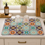 Kitchen Dish Drying Mat | Multicolor Moroccan Tile Print | 35x55 cm