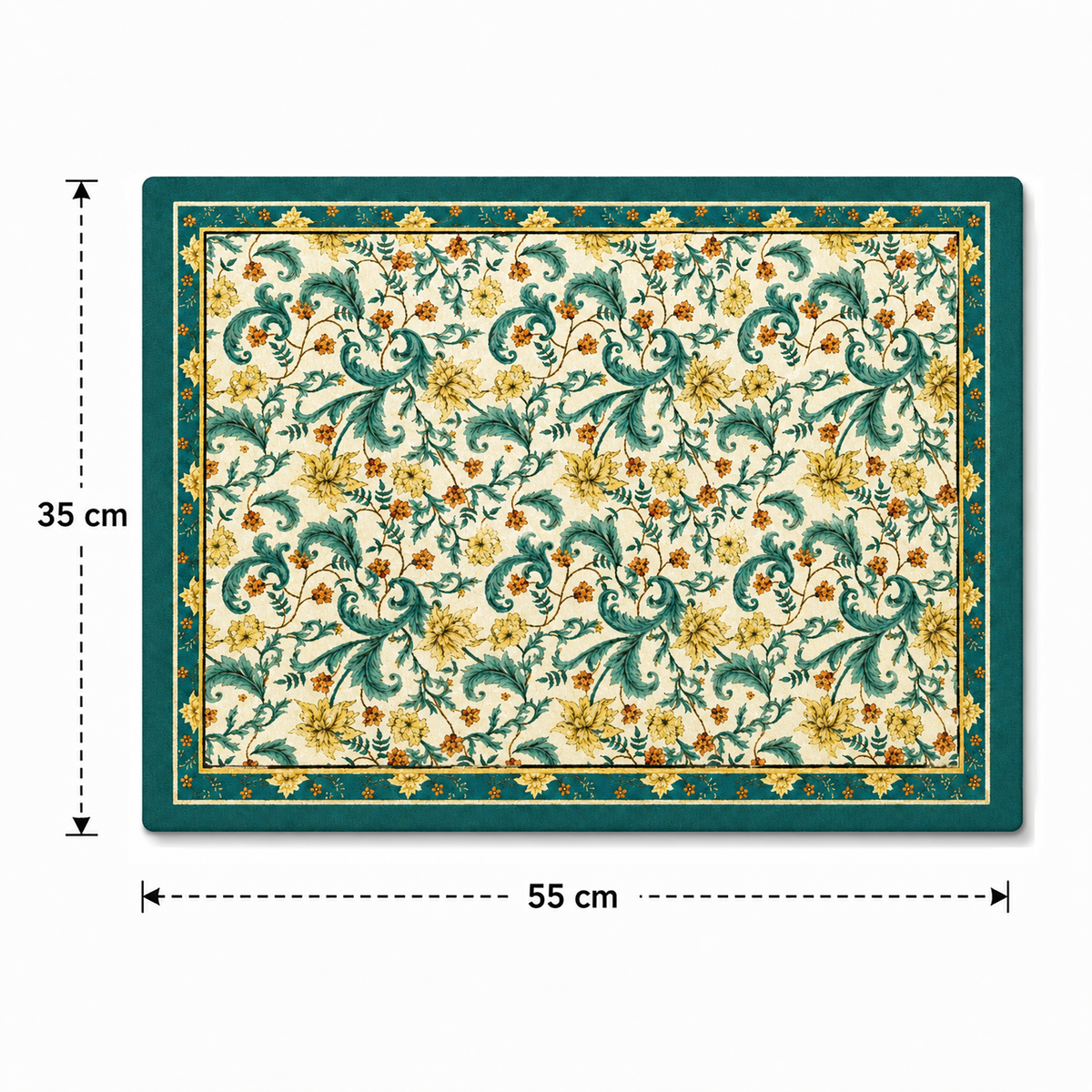 Kitchen Dish Drying Mat | Green Vintage Floral Print | 35x55 cm
