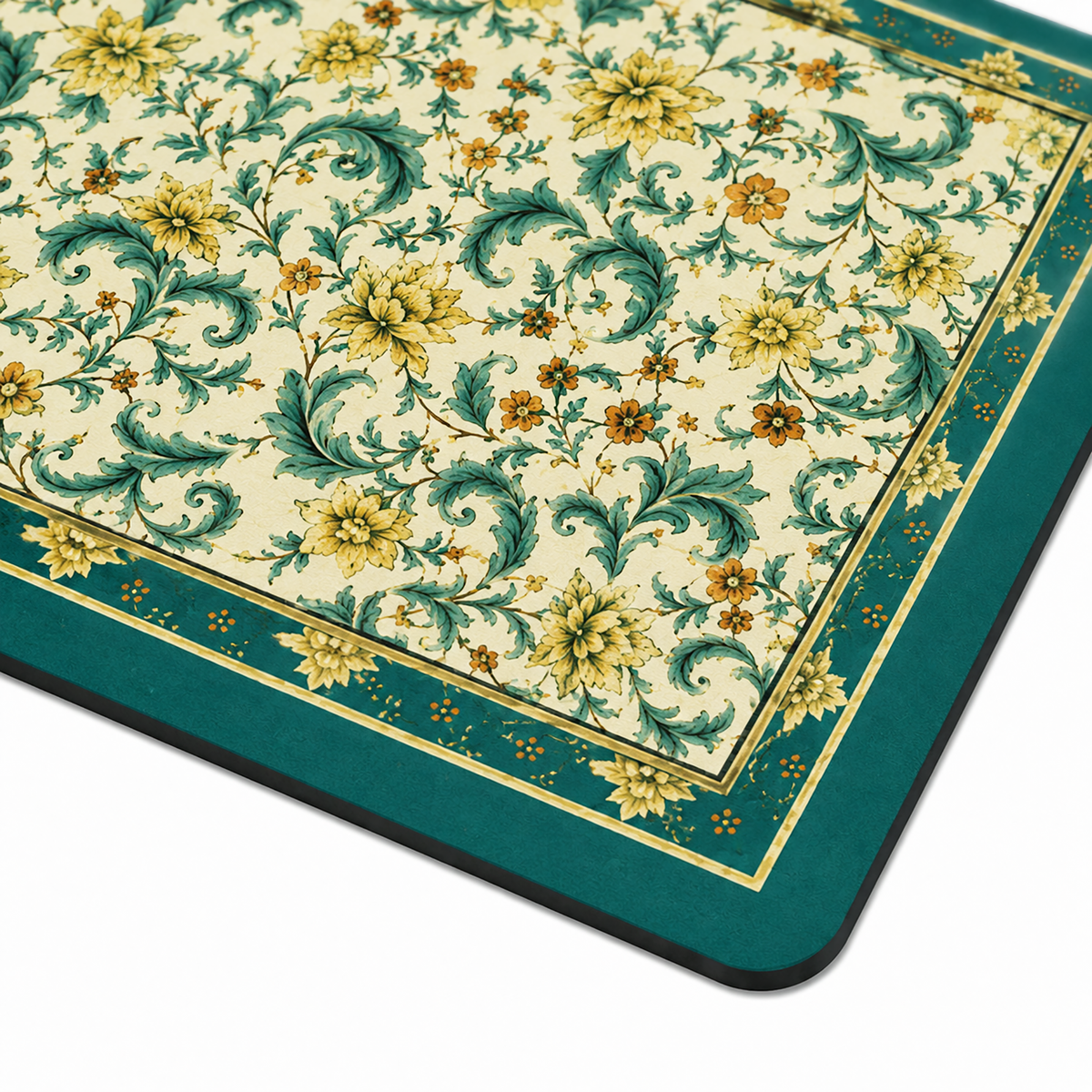 Kitchen Dish Drying Mat | Green Vintage Floral Print | 35x55 cm