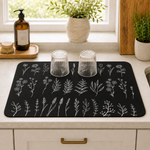 Kitchen Dish Drying Mat | Black Botanical Line Art | 35x55 cm