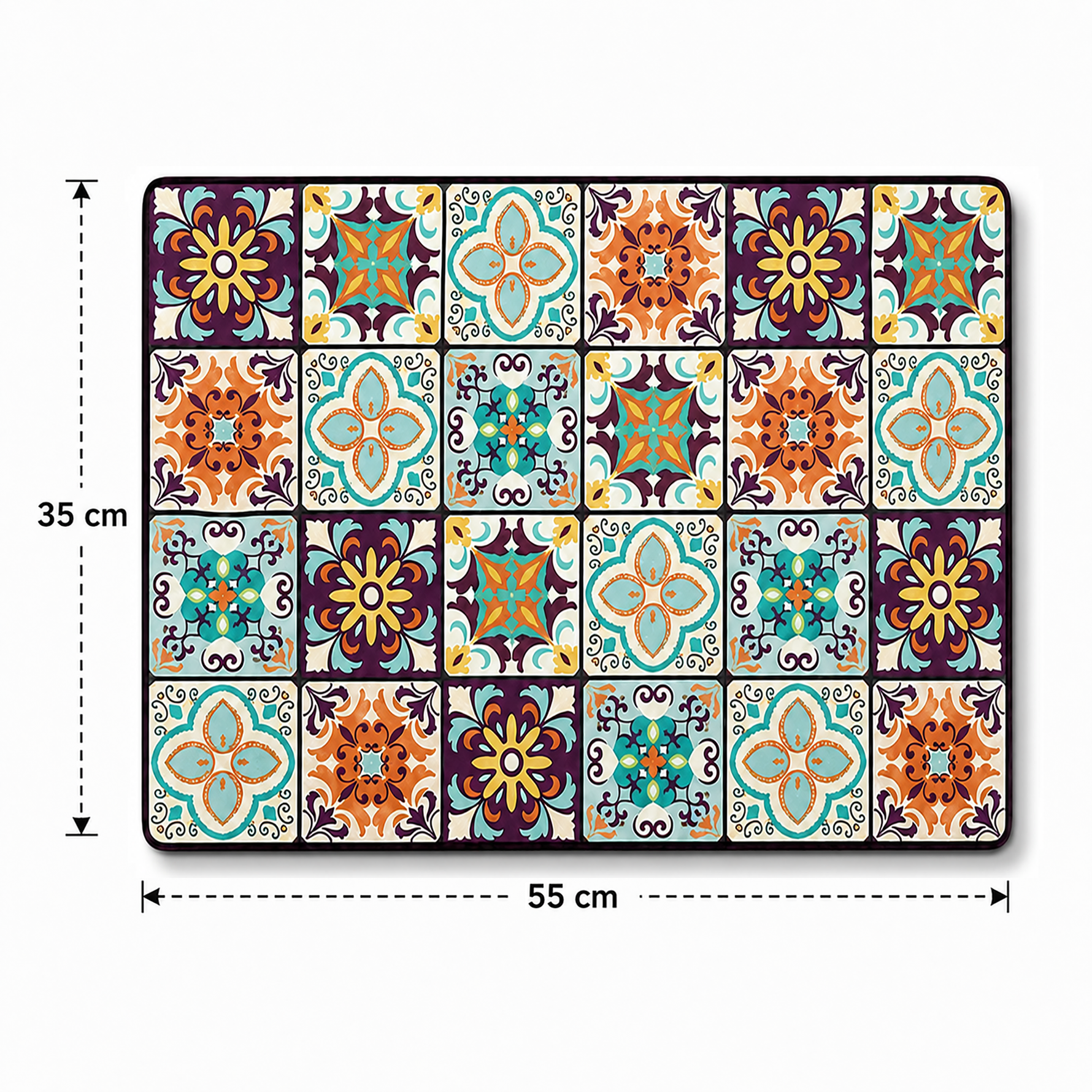Kitchen Dish Drying Mat | Multicolor Moroccan Tile Print | 35x55 cm