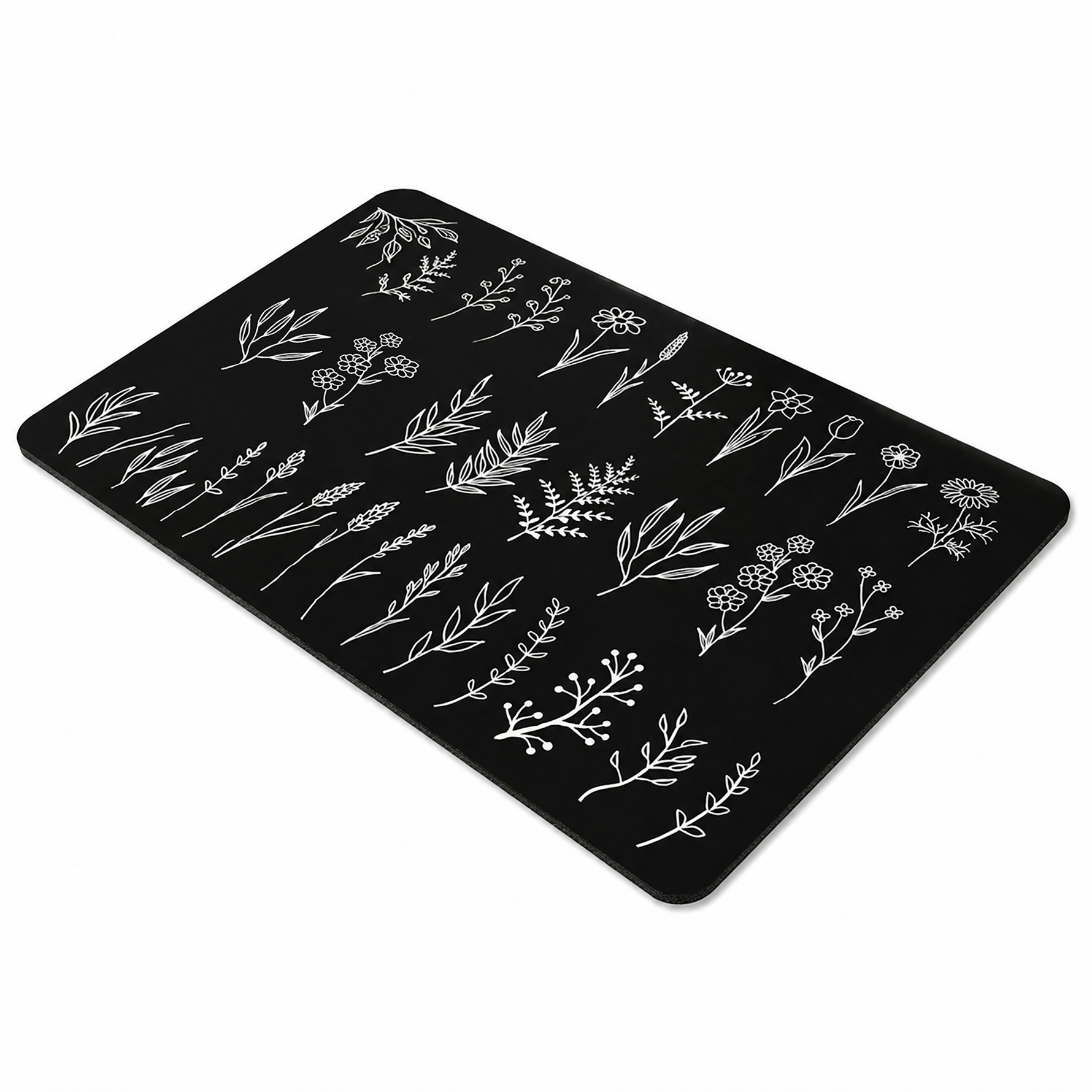 Kitchen Dish Drying Mat | Black Botanical Line Art | 35x55 cm