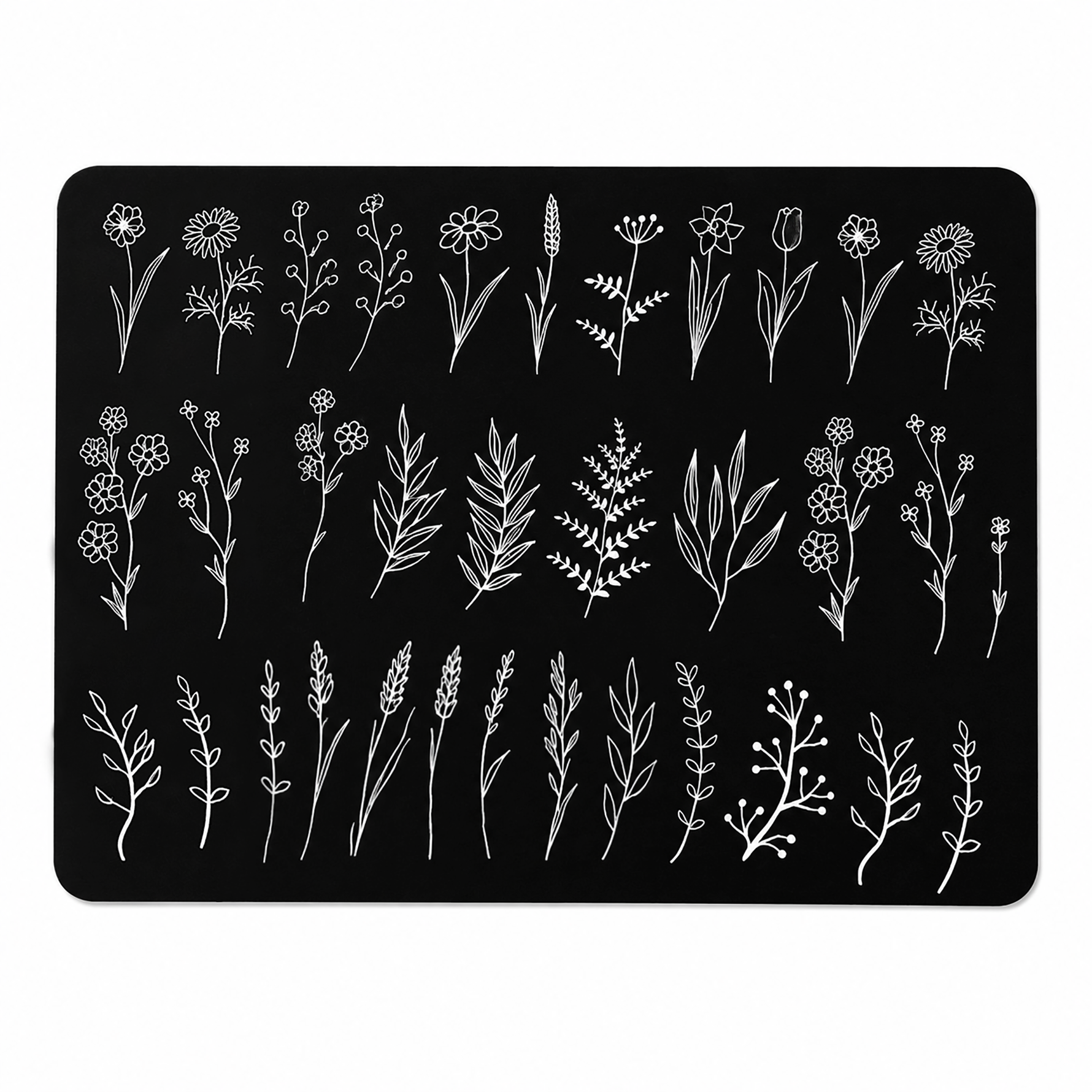 Kitchen Dish Drying Mat | Black Botanical Line Art | 35x55 cm