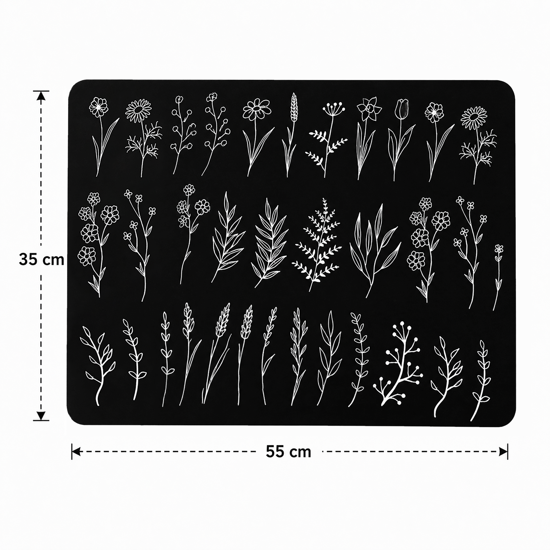 Kitchen Dish Drying Mat | Black Botanical Line Art | 35x55 cm