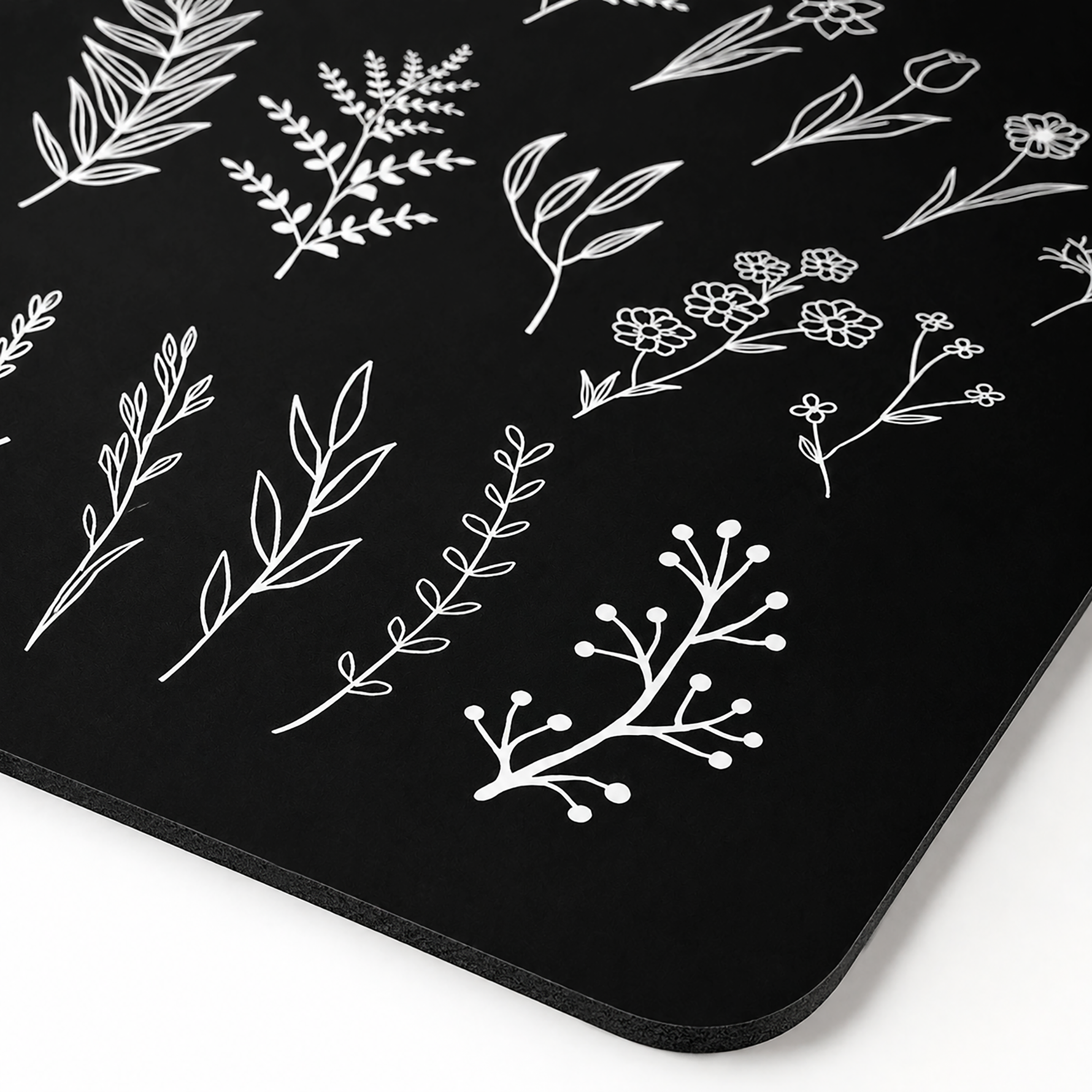Kitchen Dish Drying Mat | Black Botanical Line Art | 35x55 cm