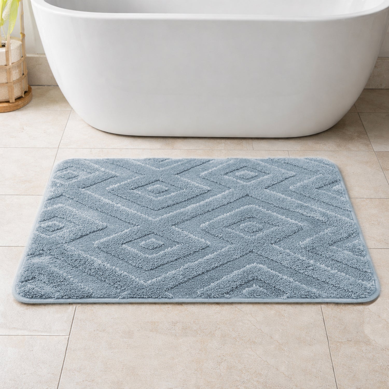 Bahrain Intersect Microfiber Bath Mat (40x58cm Blue)