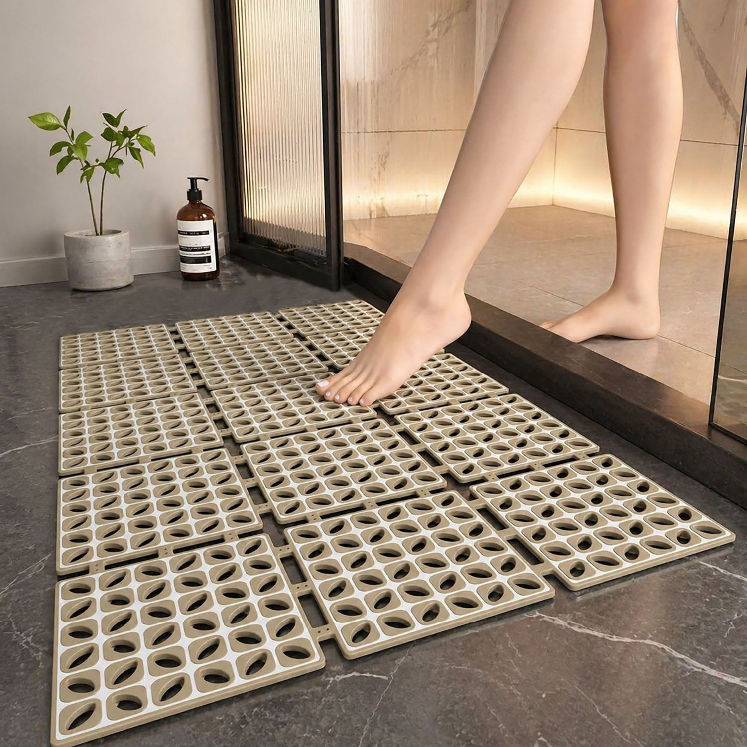 Rubber Shower Mat For Bathroom ( 40x66 Cm Taupe )