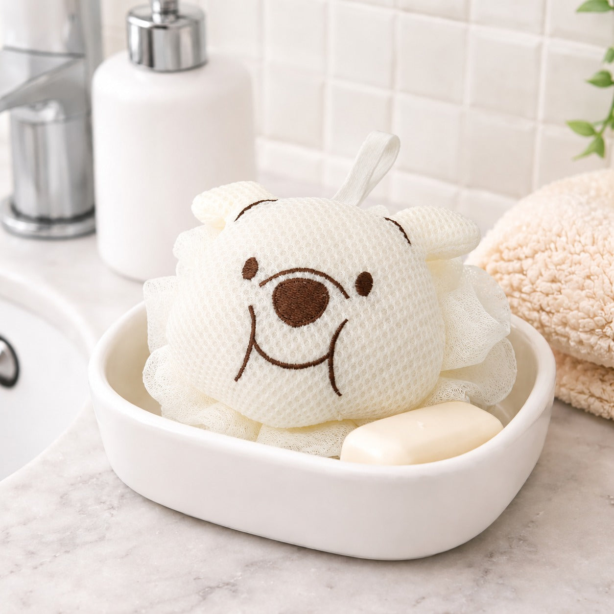 Bath Sponge For Kids And Adult (Cream 10x12cm )