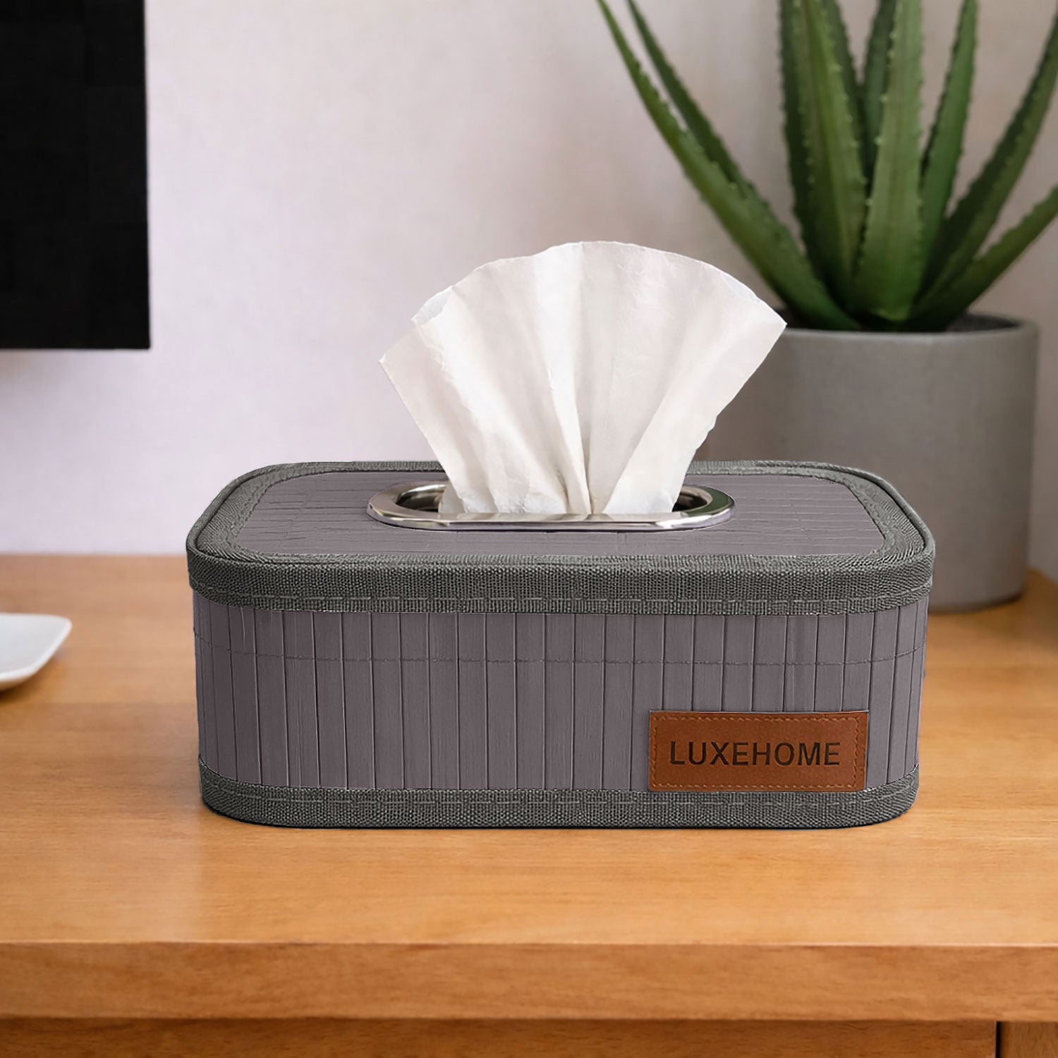Bamboo Napkin Box Tissue Holder ( Light Purple, 24x14x9 cm )