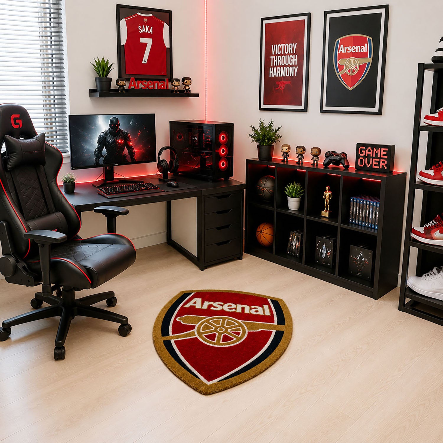 Arsenal Wool Tufted Floor Mat  (81x72 cm, Red Gold White Black )