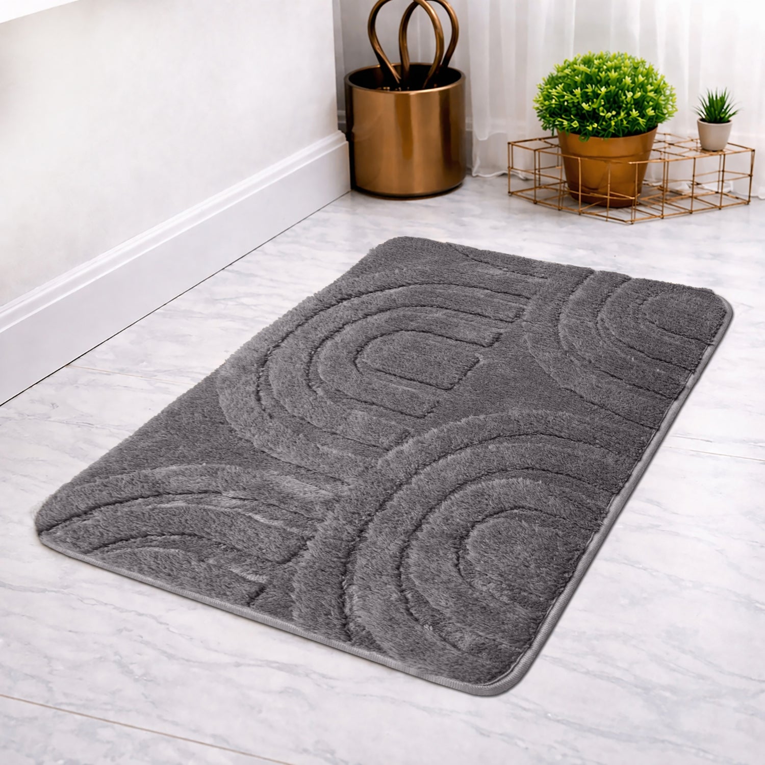 Bahrain Intersect Microfiber Bath Mat (40x58cm Multi Grey)