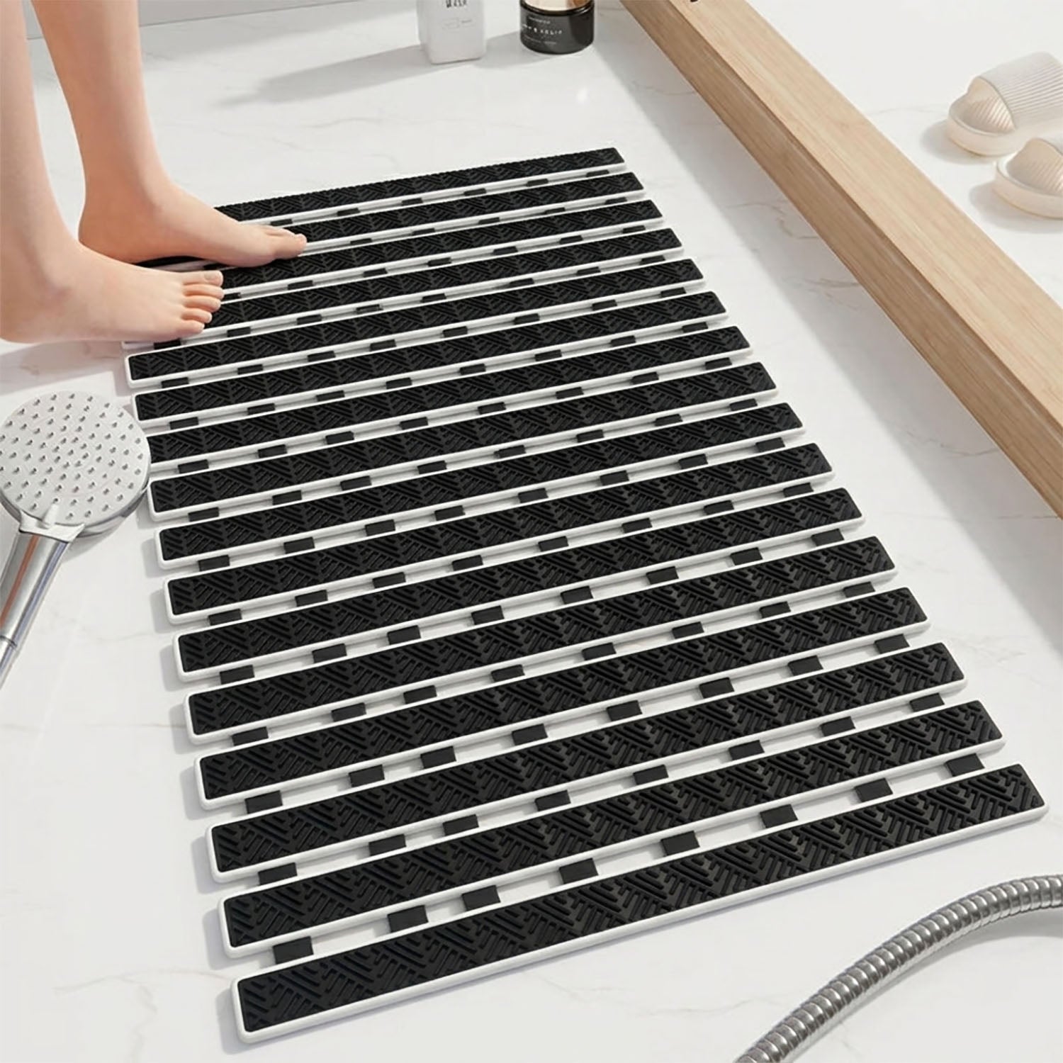 Rubber Shower Mat For Bathroom ( 38x70 Cm Black )