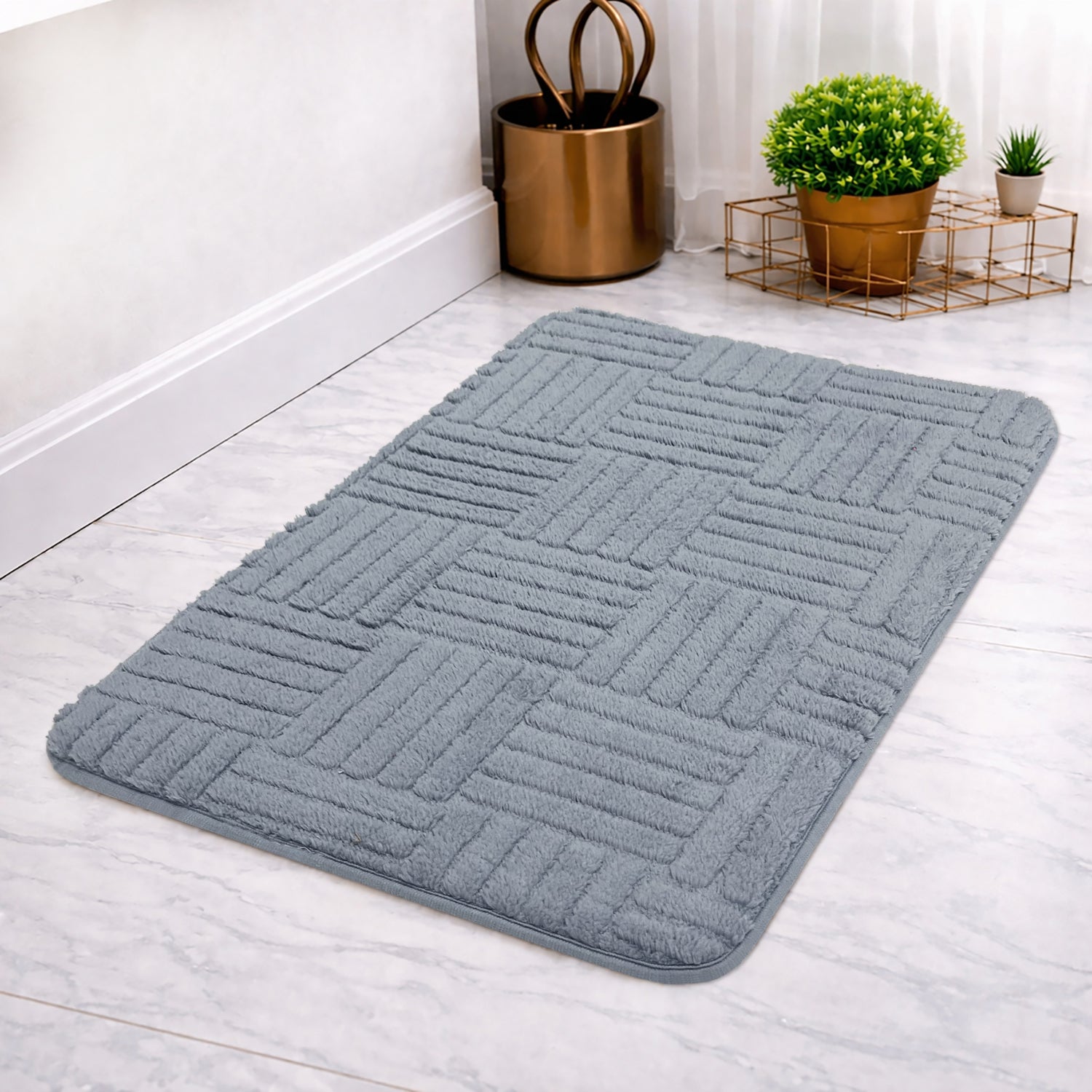 Bahrain Intersect Microfiber Bath Mat (40x58cm Sky Blue)