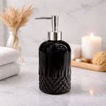 Diamond Cut Pattern Glass Soap Dispenser For Bathroom And Kitchen Sink ( 19.5x8 cm Black )