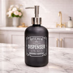 Kitchen Dispenser Print Glass Soap Dispenser For Bathroom And Kitchen Sink Leak ( 19.5x7.5 cm Black )