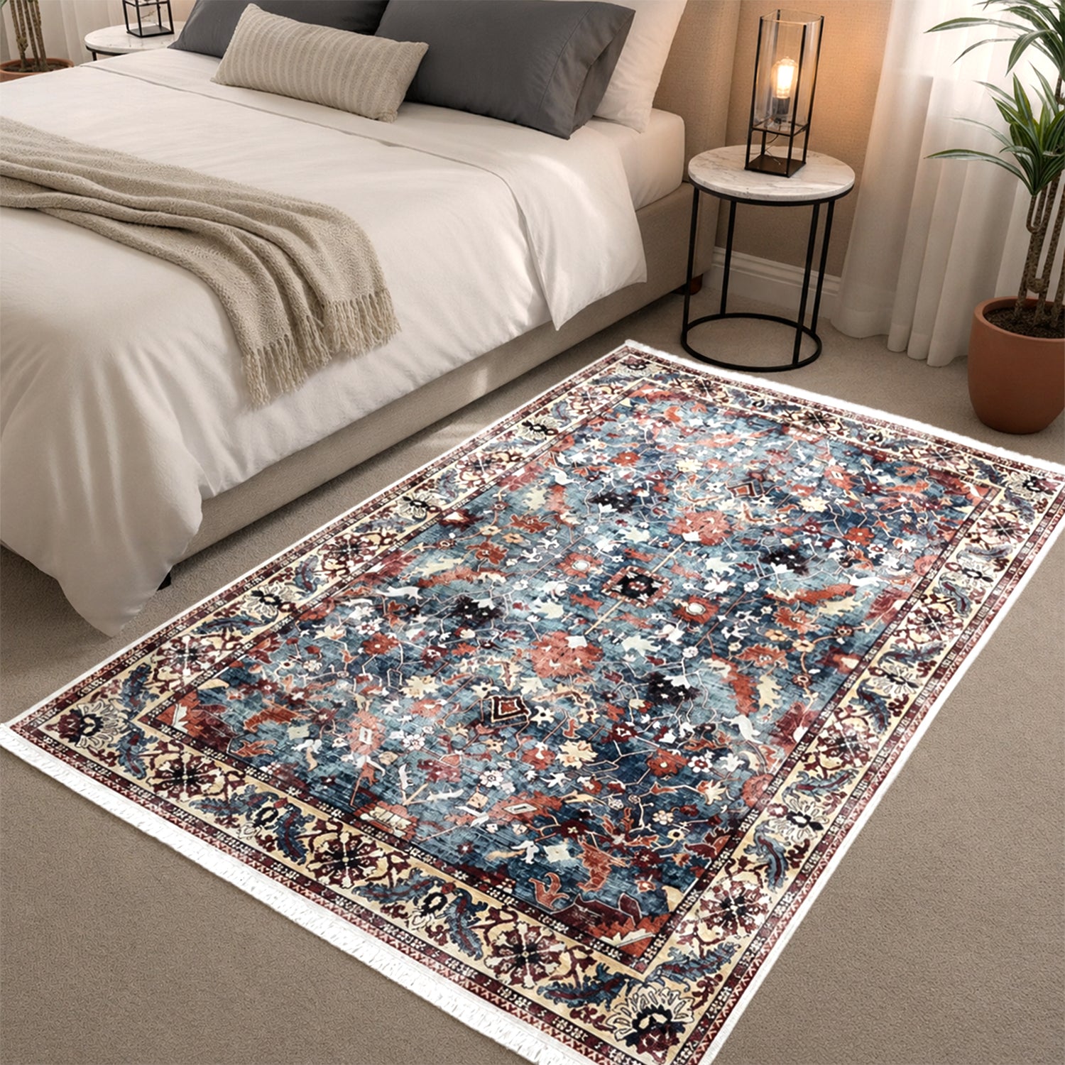 Riyasat Printed Carpet For Home And Office ( 3x5 ft, Blue Rust)