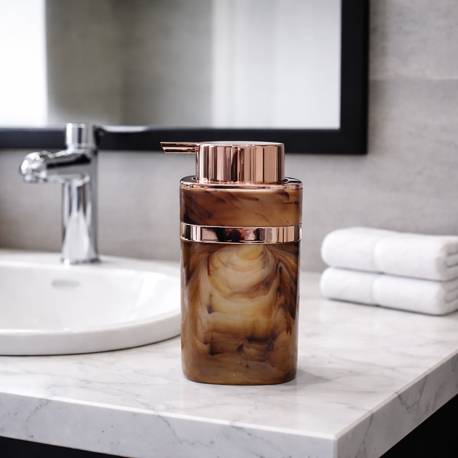 Marble Pattern Plastic Soap Dispenser For Bathroom And Kitchen Sink  ( 13.5x7 cm Brown )