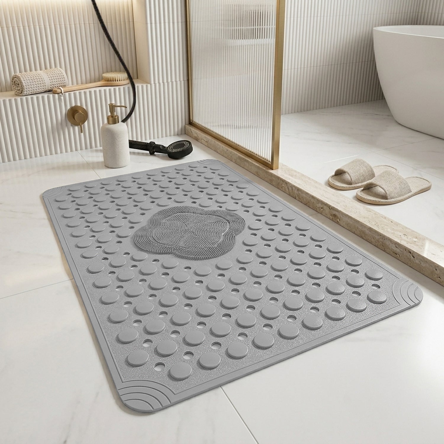 PVC Shower Mat for Bathroom Floor (40x70 cm, Grey)