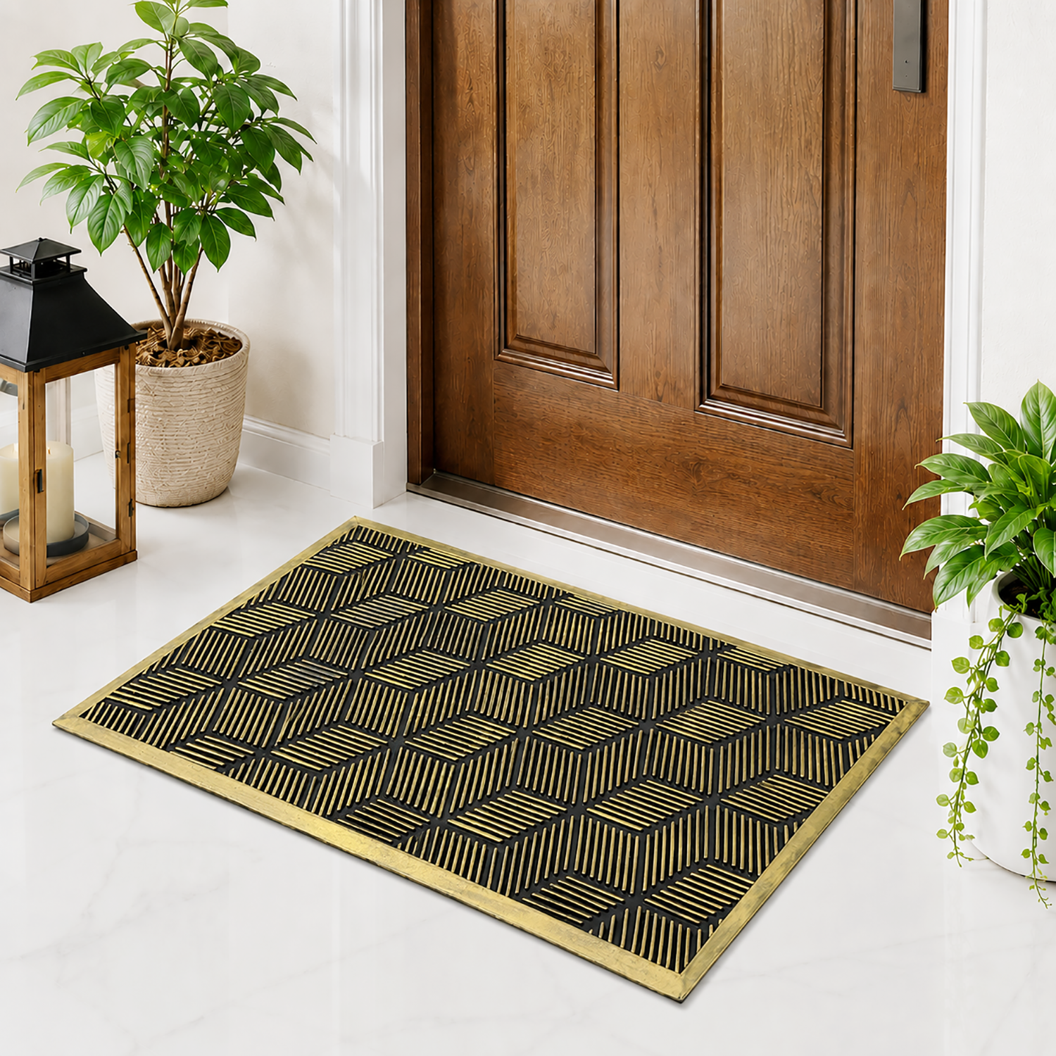 Rubber Door Mat Geometric Textured ( 45x75 cm Golden )