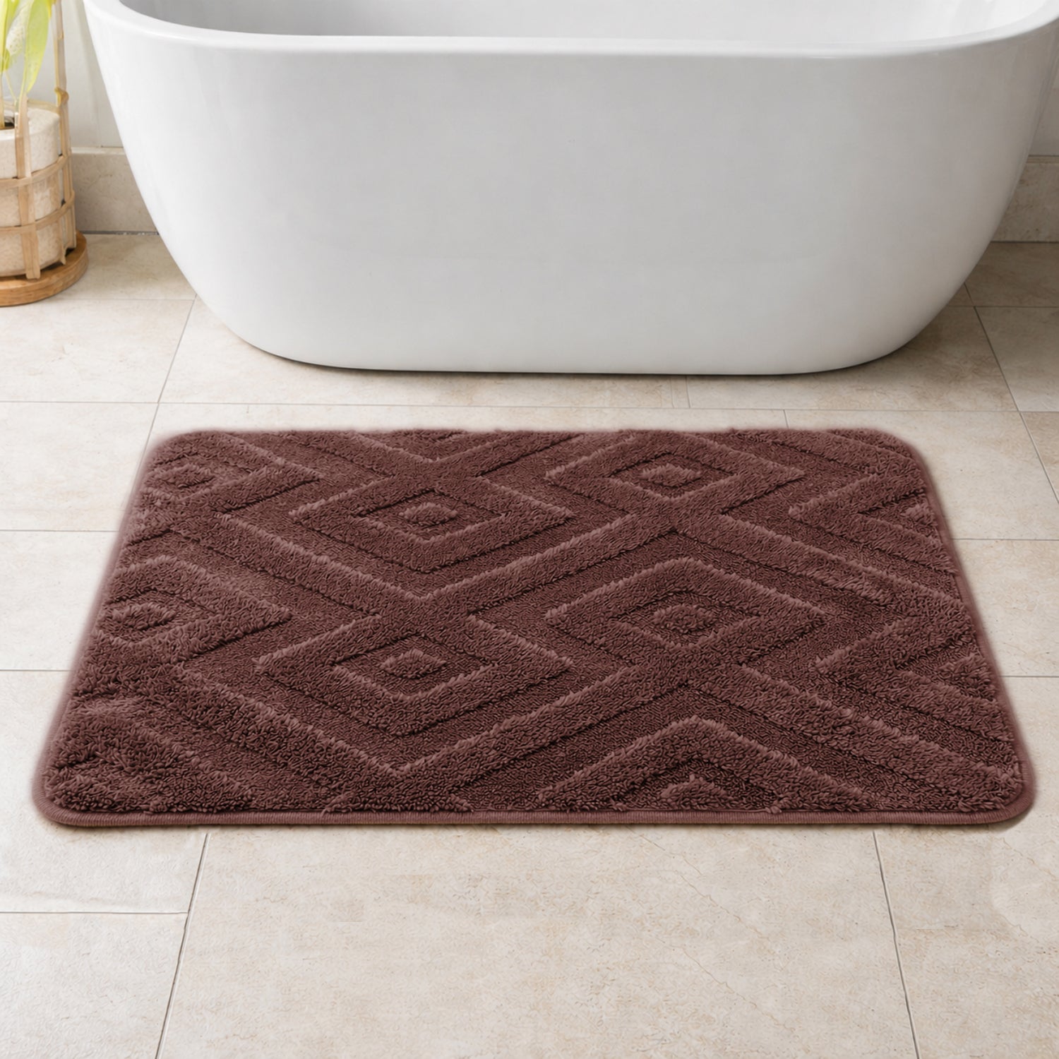 Bahrain Intersect Microfiber Bath Mat (40x58cm Wine)