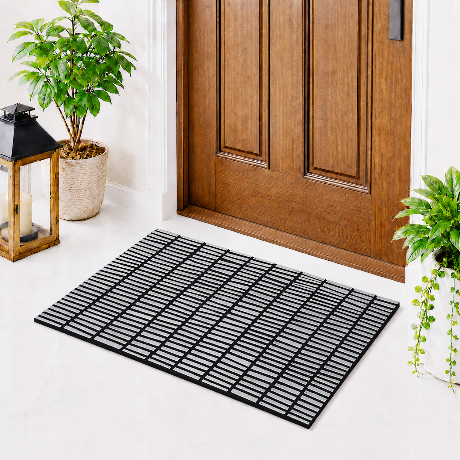 Rubber Door Mat Linear Textured ( 45x75 cm Silver )