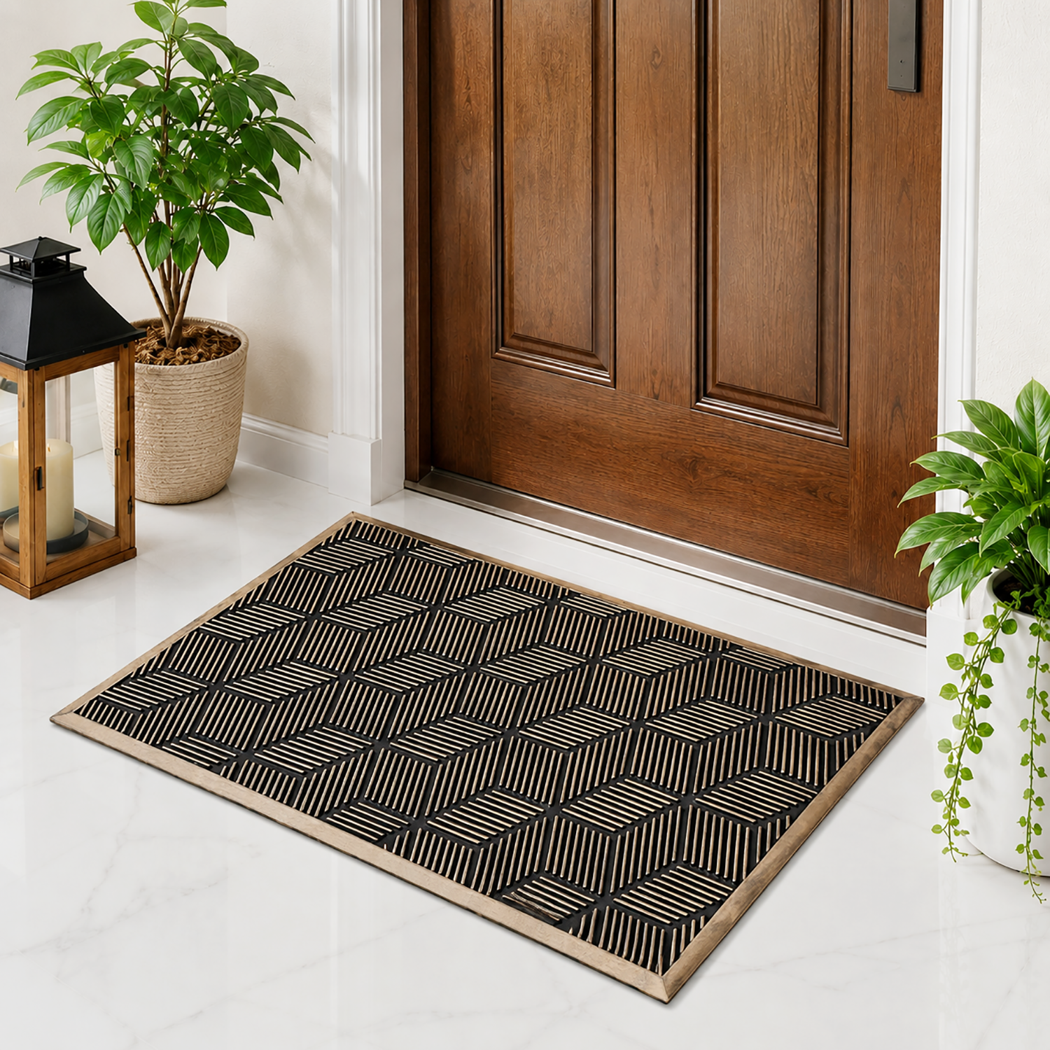 Rubber Door Mat Geometric Textured ( 45x75 cm Copper )