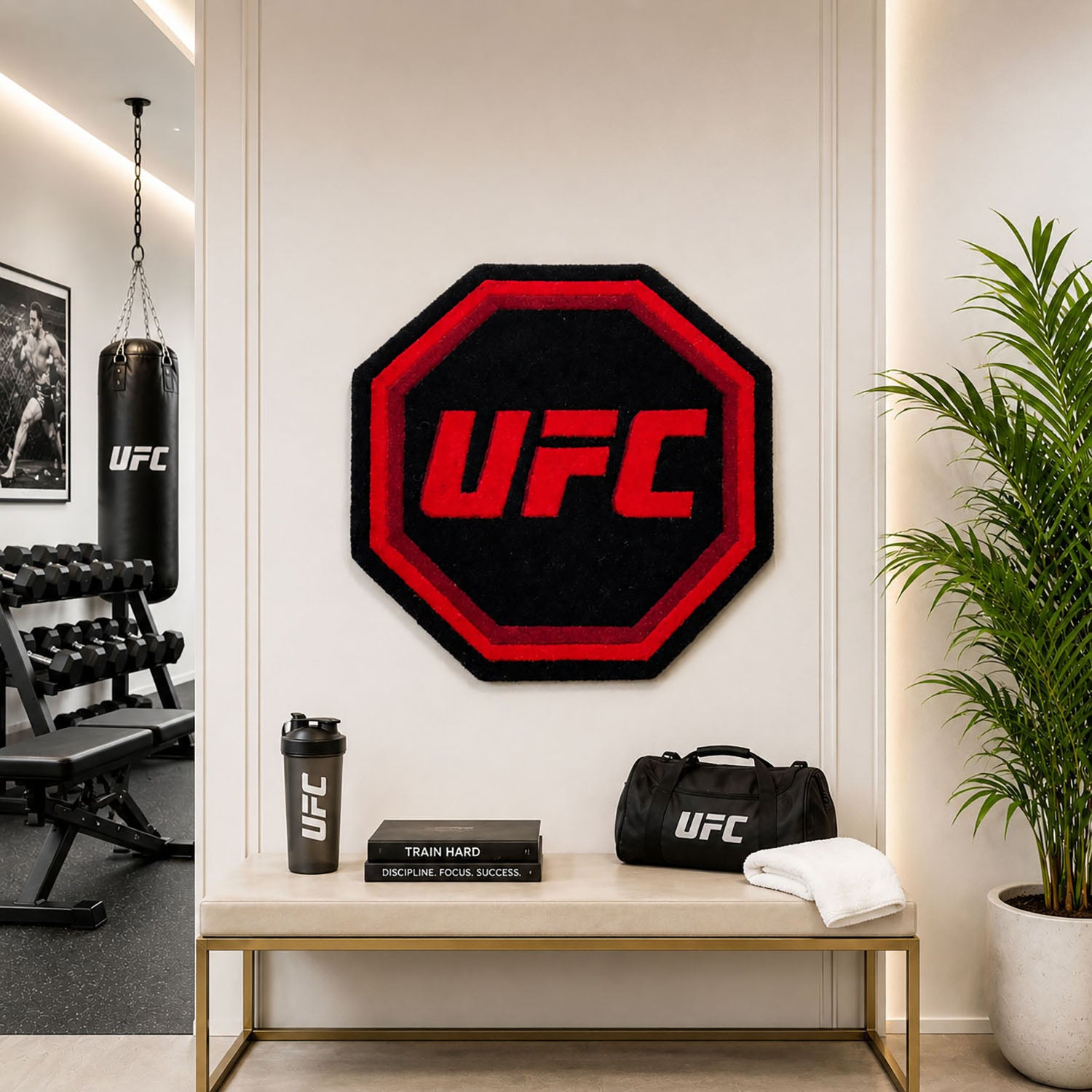 Tufted Wool Rug with Unique UFC Logo Design High Warmth Premium Floor Mat for Room and Wall Decor 61x61 cm