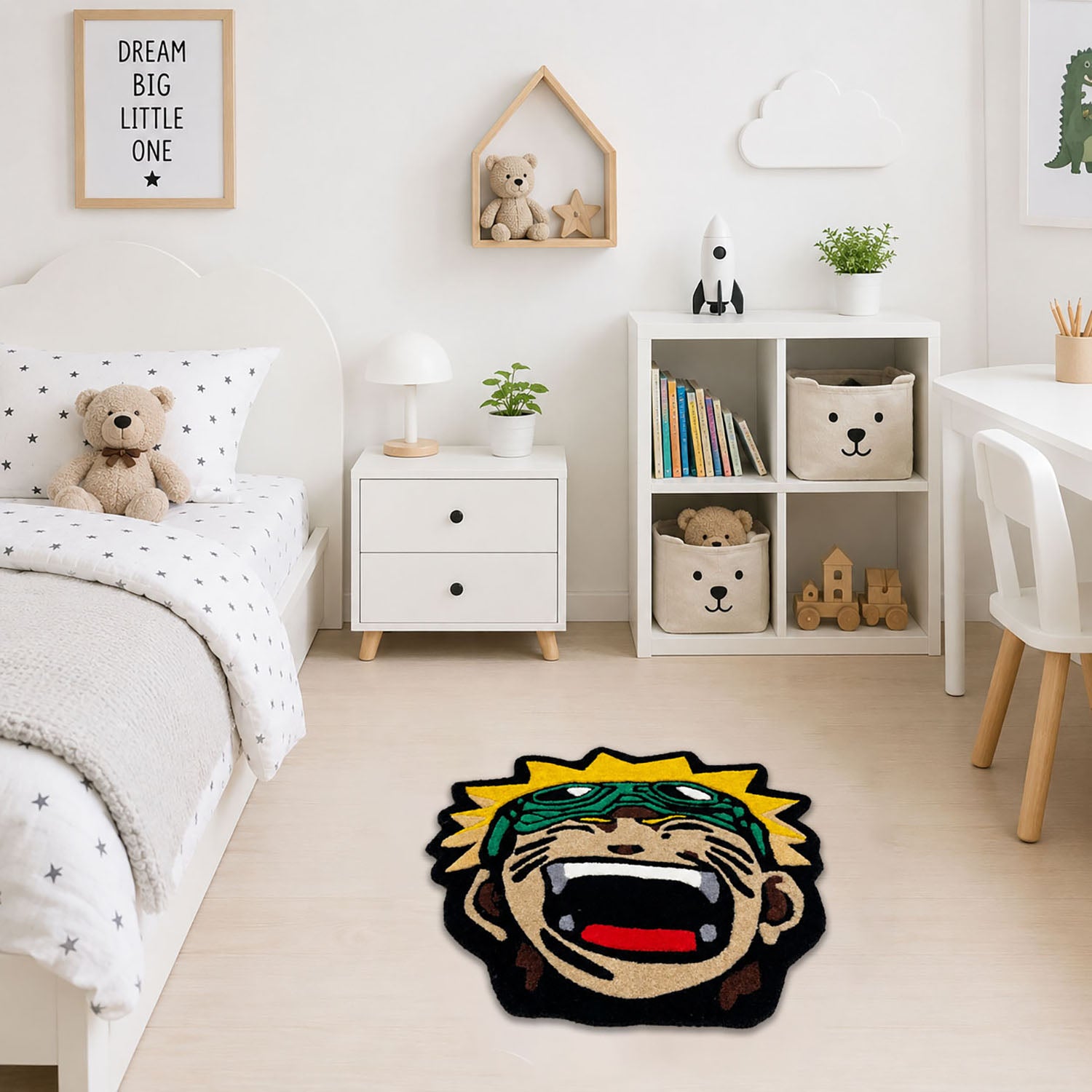Tufted Wool Rug Unique Character Design Floor and Wall Carpet (62x60 cm, Multicolor )