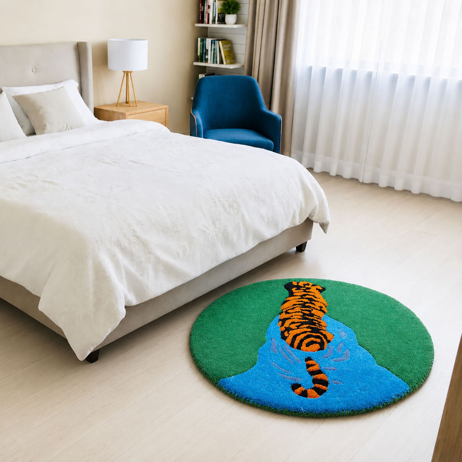Premium Wool Tufted Tiger Pattern Rug Unique Design Mat For Room And Wall Decor Home Living Space 61x61 cm