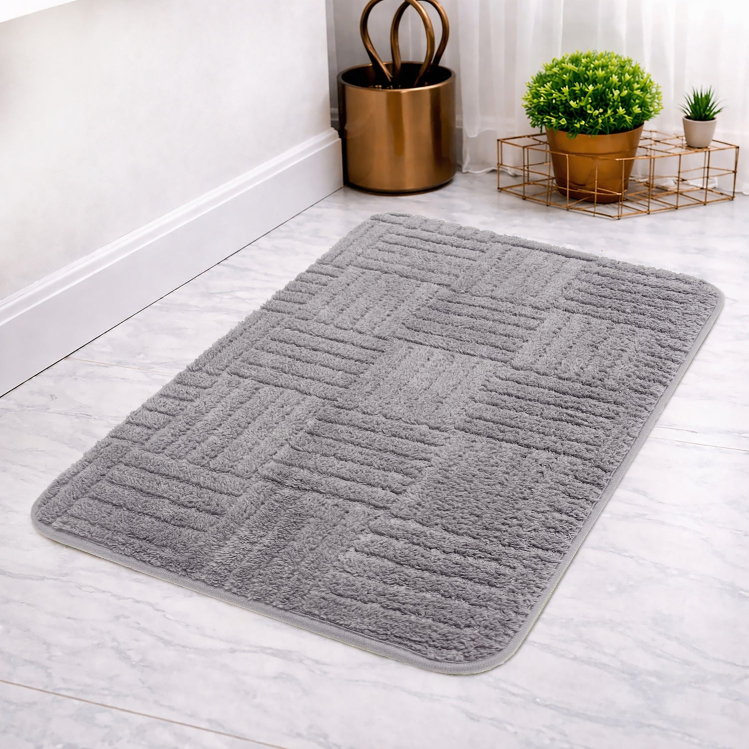 Bahrain Intersect Microfiber Bath Mat (40x58cm Grey)