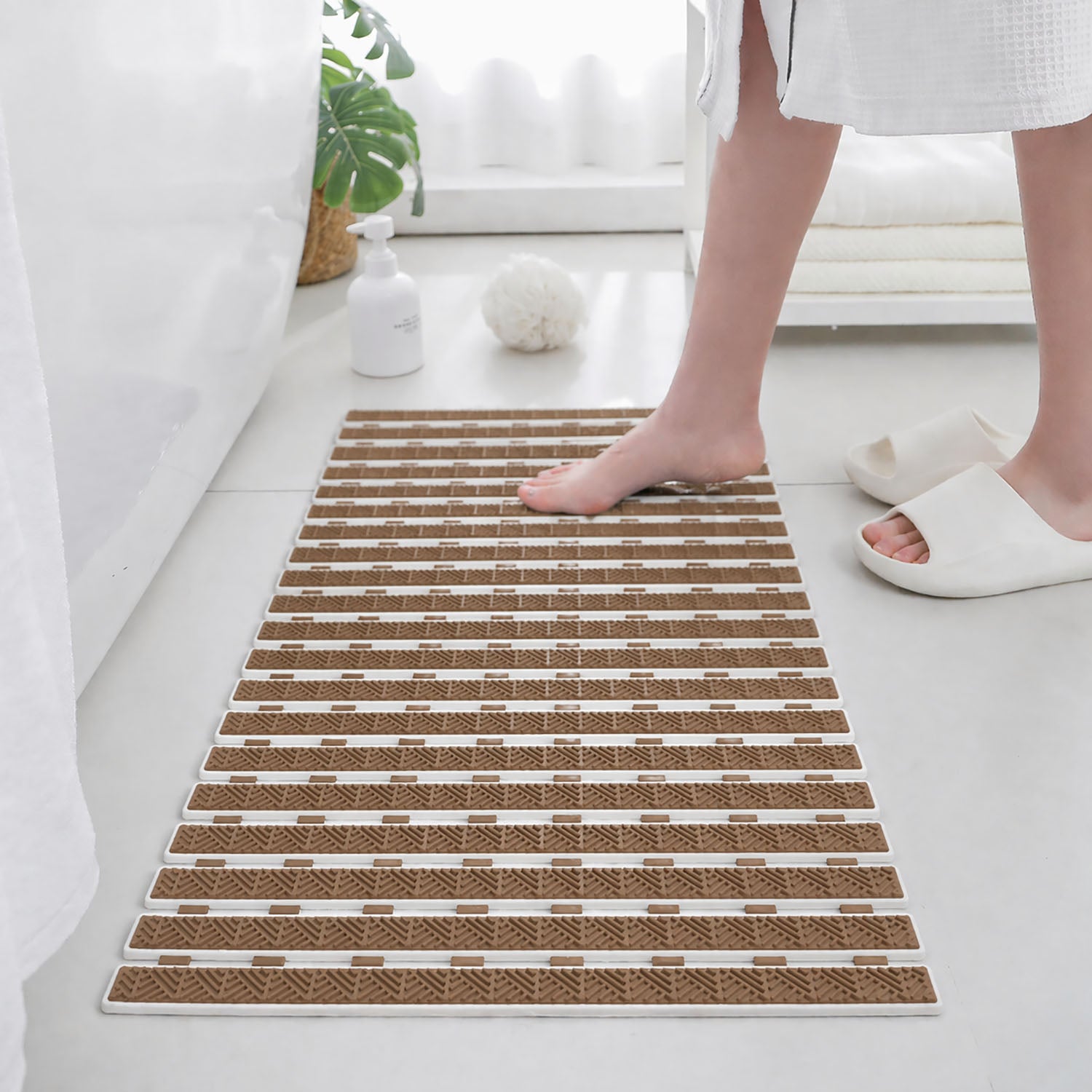 Rubber Shower Mat For Bathroom ( 38x70 Cm Brown )