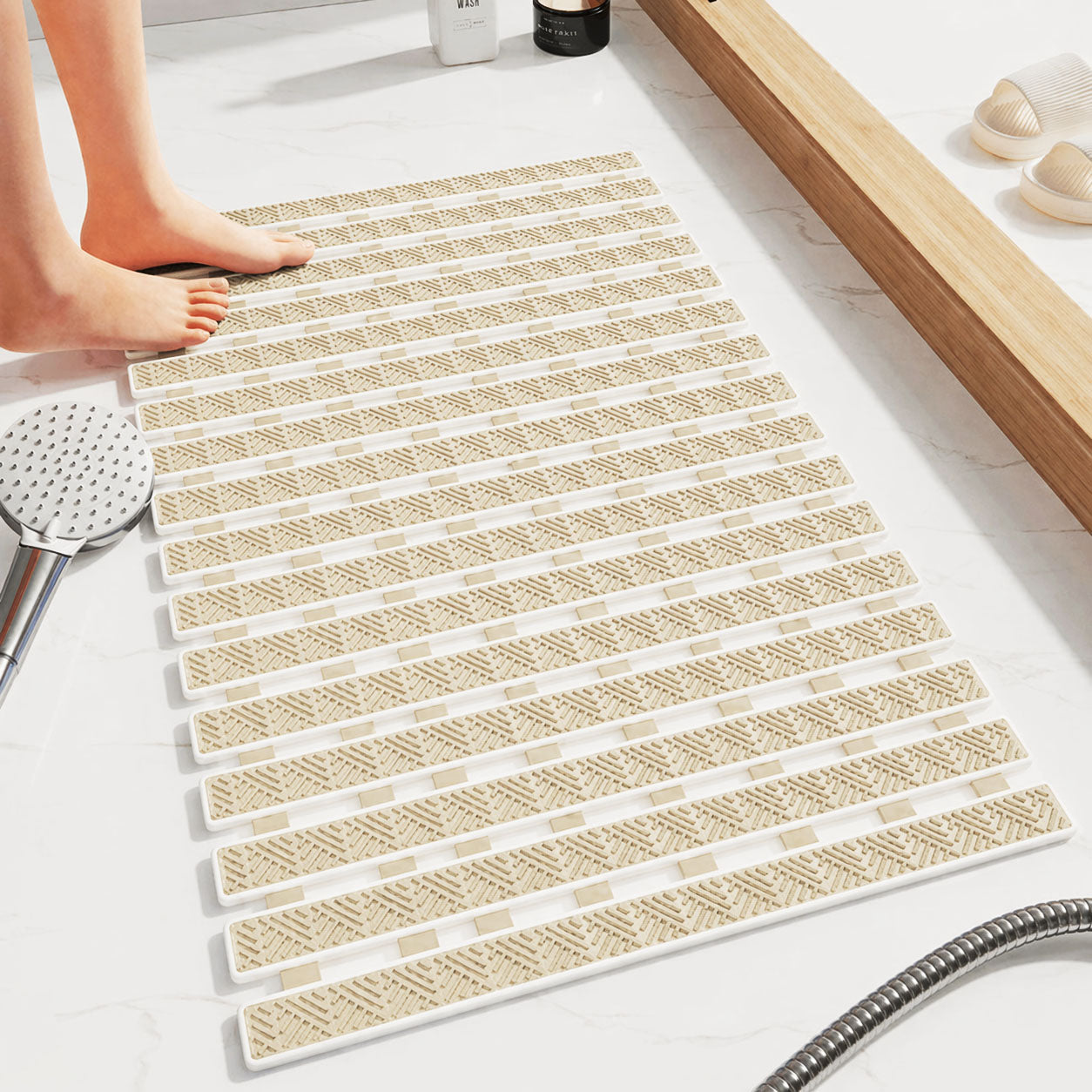 Rubber Shower Mat For Bathroom ( 38x70 Cm Beige )