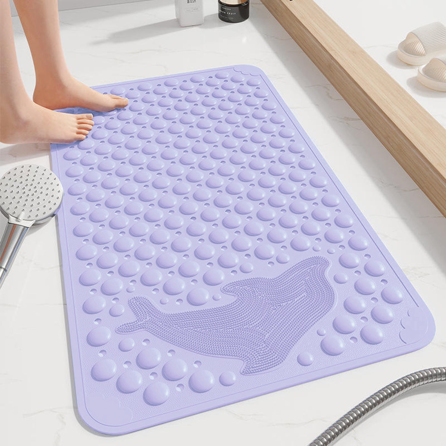 PVC Shower Mat for Bathroom Floor ( 35x70 cm, Purple )