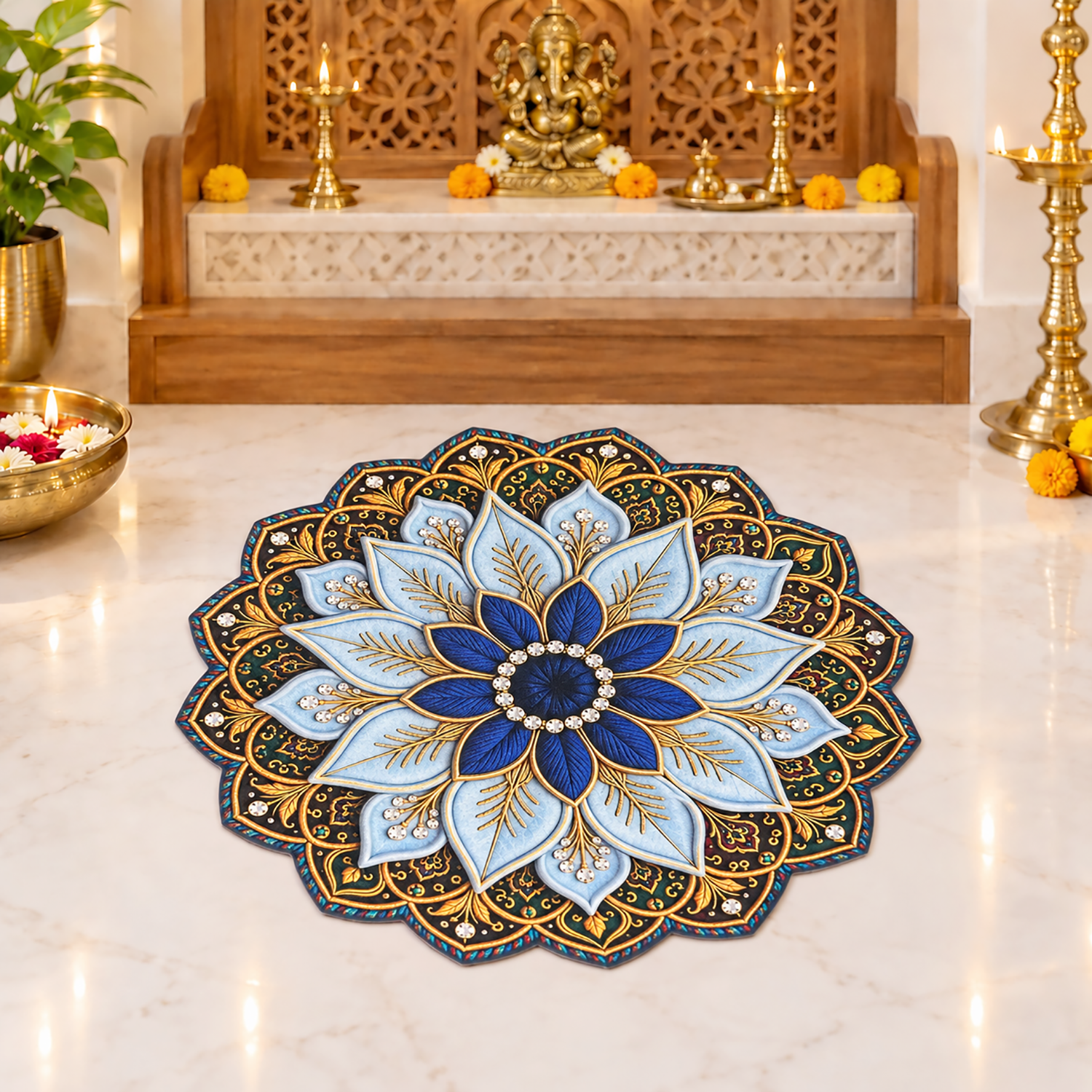 3D Rangoli Mats ( 57x57 cm, Blue )