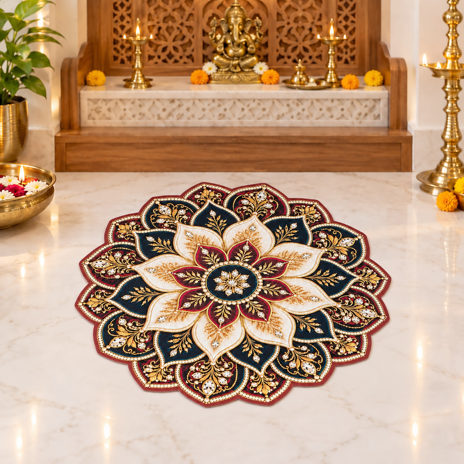 3D Rangoli Mats ( 56x56 cm, Brown )