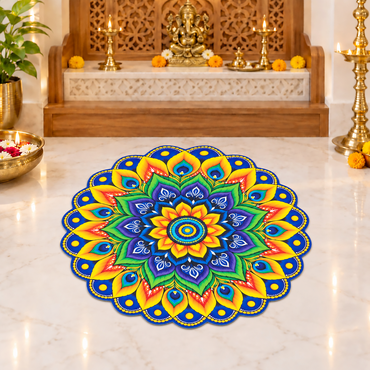 3D Rangoli Mats ( 56x59 cm, Multi )