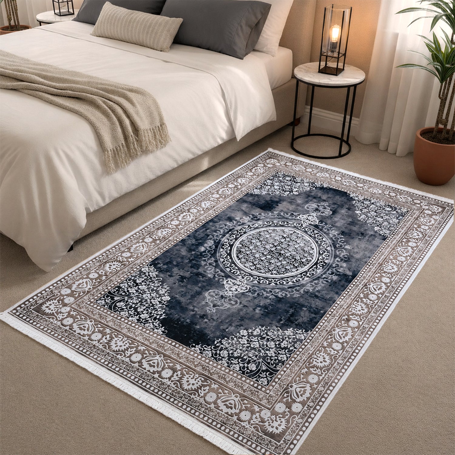 Riyasat Printed Carpet For Home And Office ( 3x5 ft, Charcoal Grey )