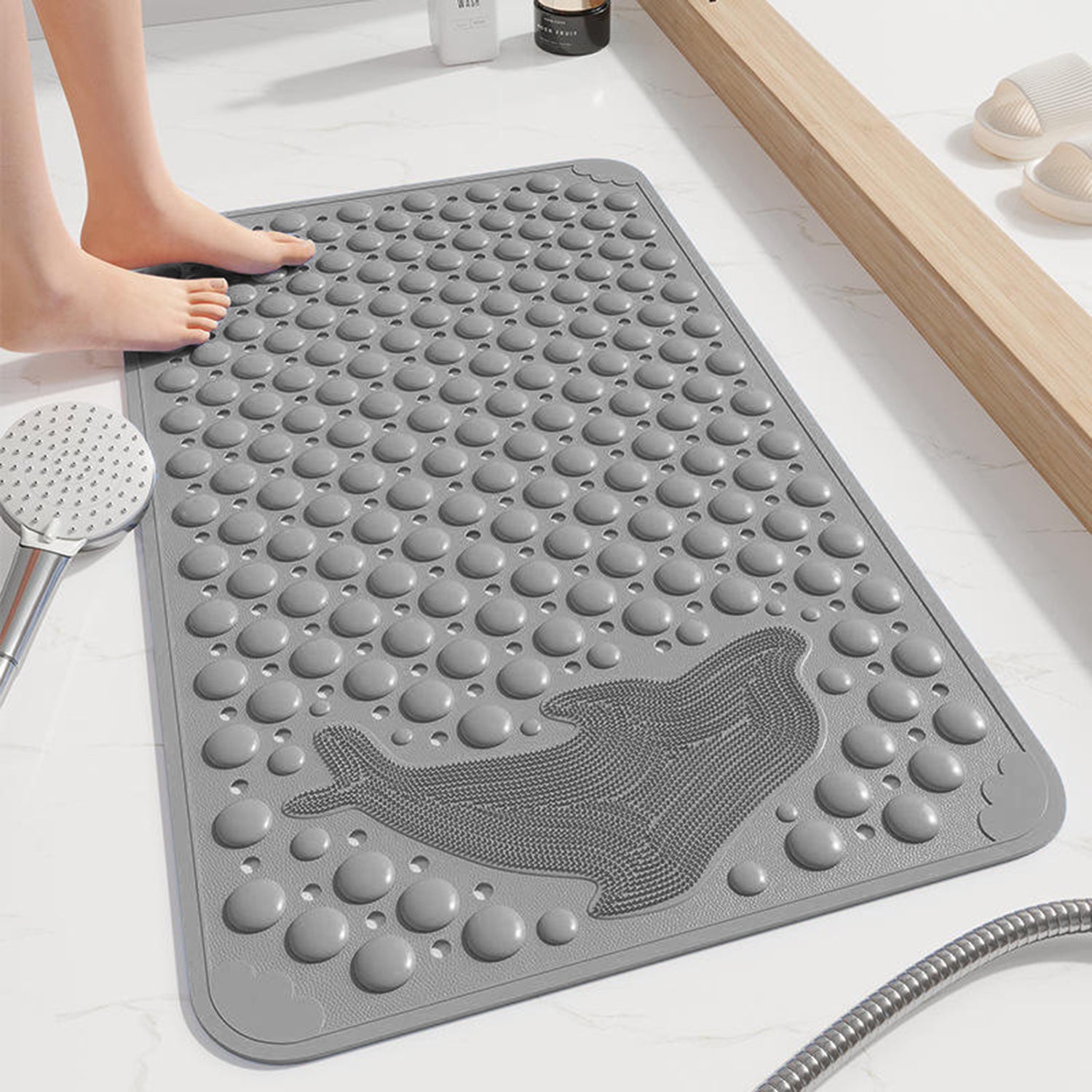 PVC Shower Mat for Bathroom Floor ( 35x70 cm, Grey )