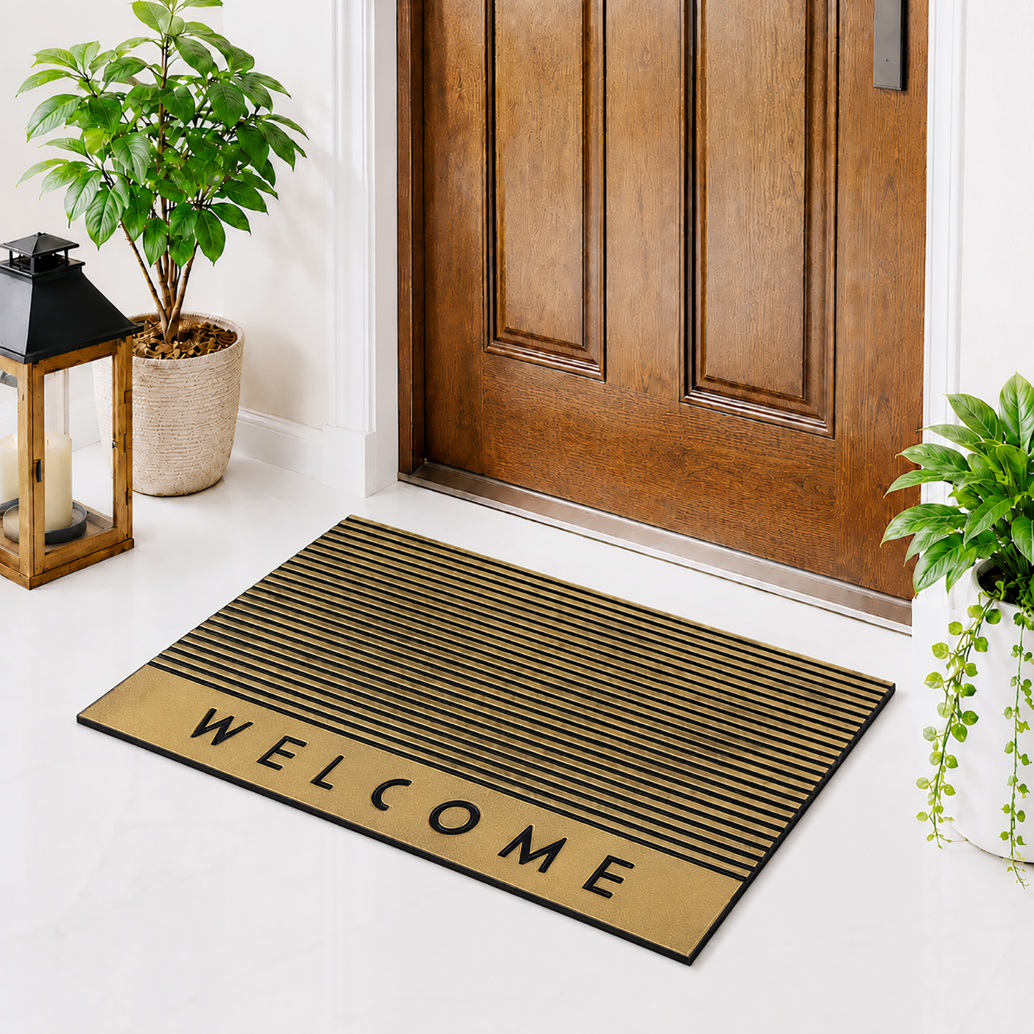Rubber Door Mat Welcome Textured ( 45x75 cm Golden )