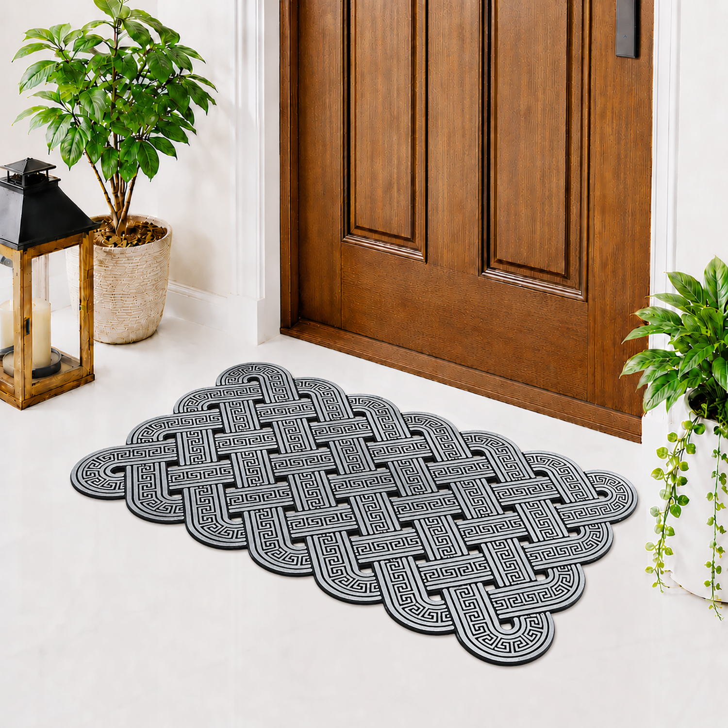 Rubber Door Mat Weave Textured ( 45x75 cm Silver )